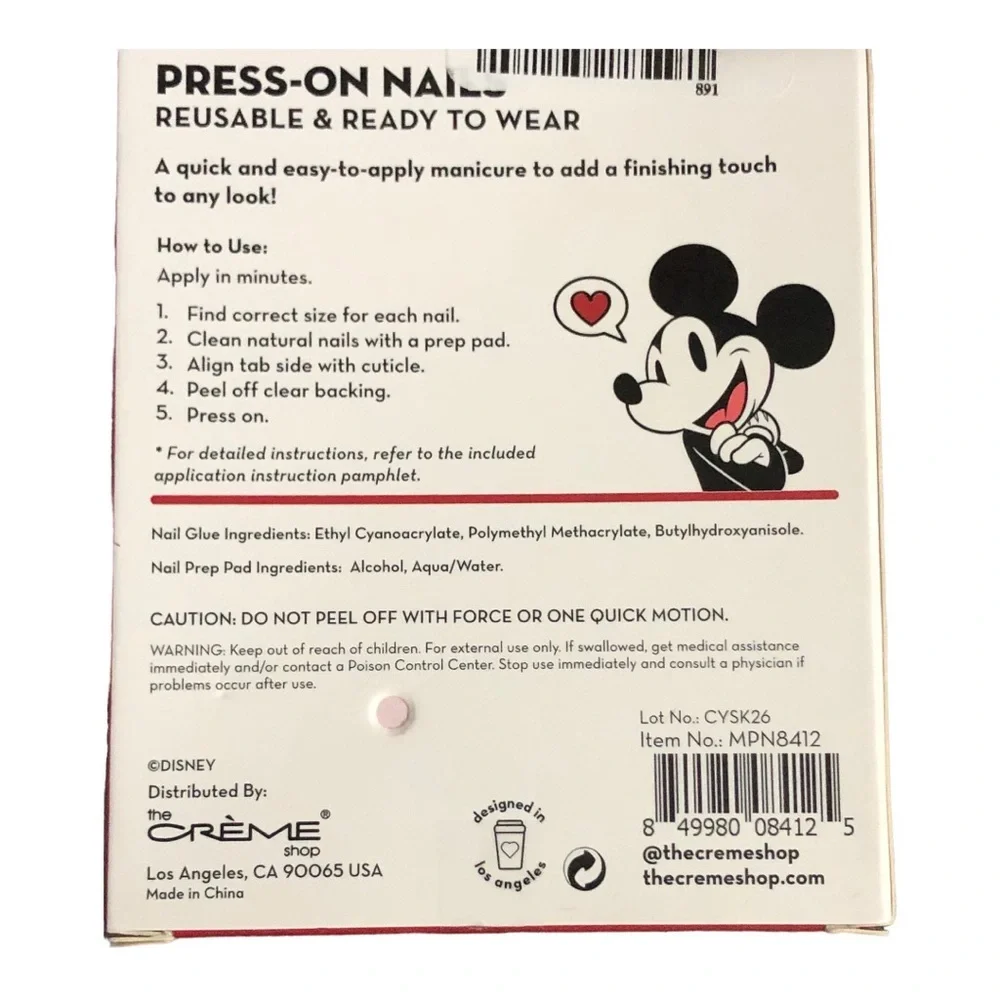 The Creme Shop Disney’s Mickey Mouse 28piece‎ press on nails manicure set